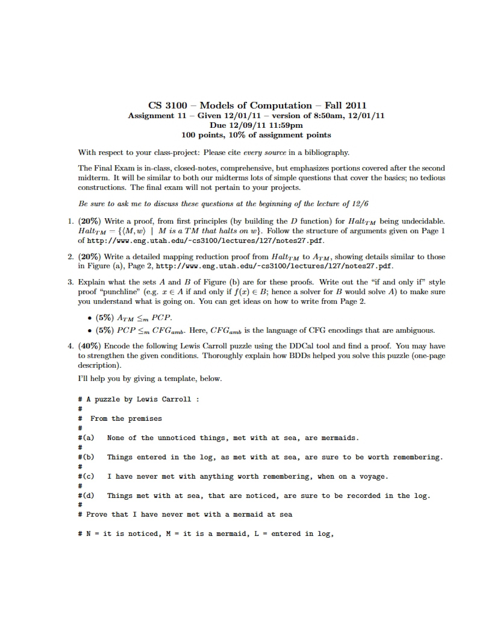Assignment for Models of Computation