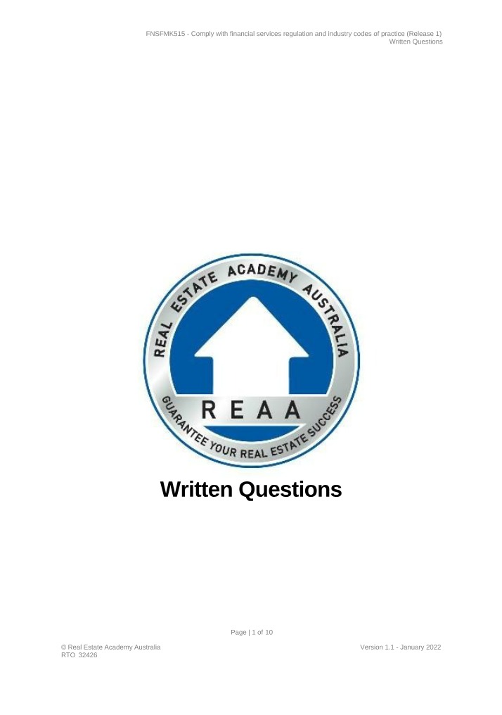 FNSFMK515 Written Questions v1 Delta