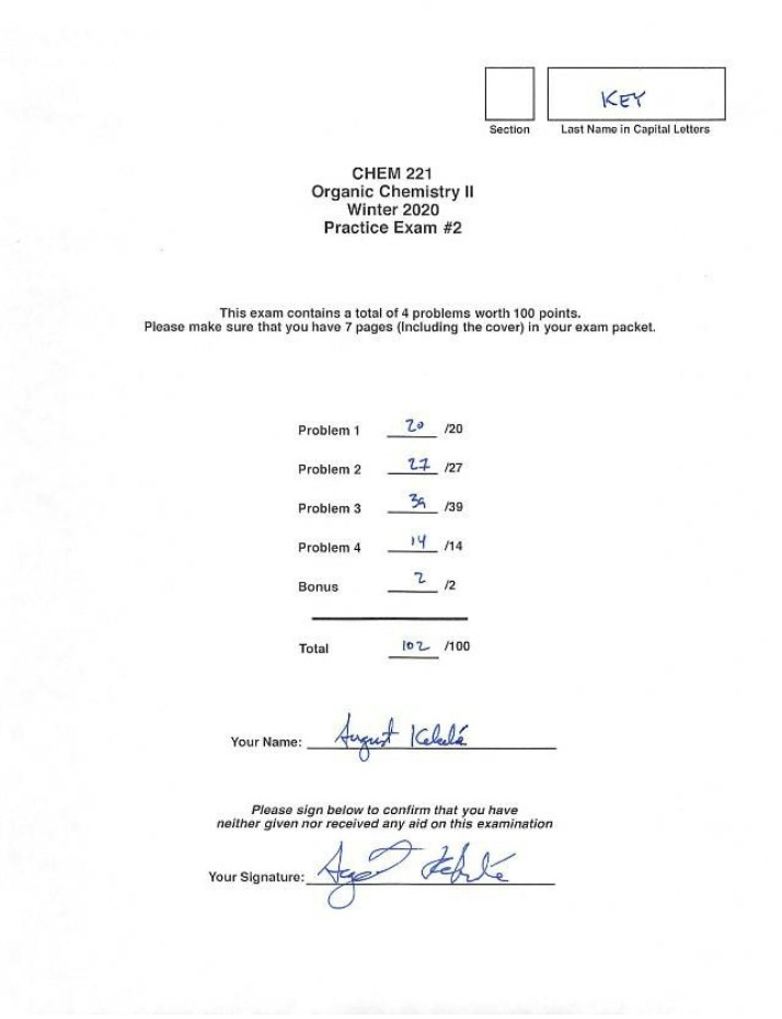 Winter 2020 - Organic Chemistry II Practice Exam #2