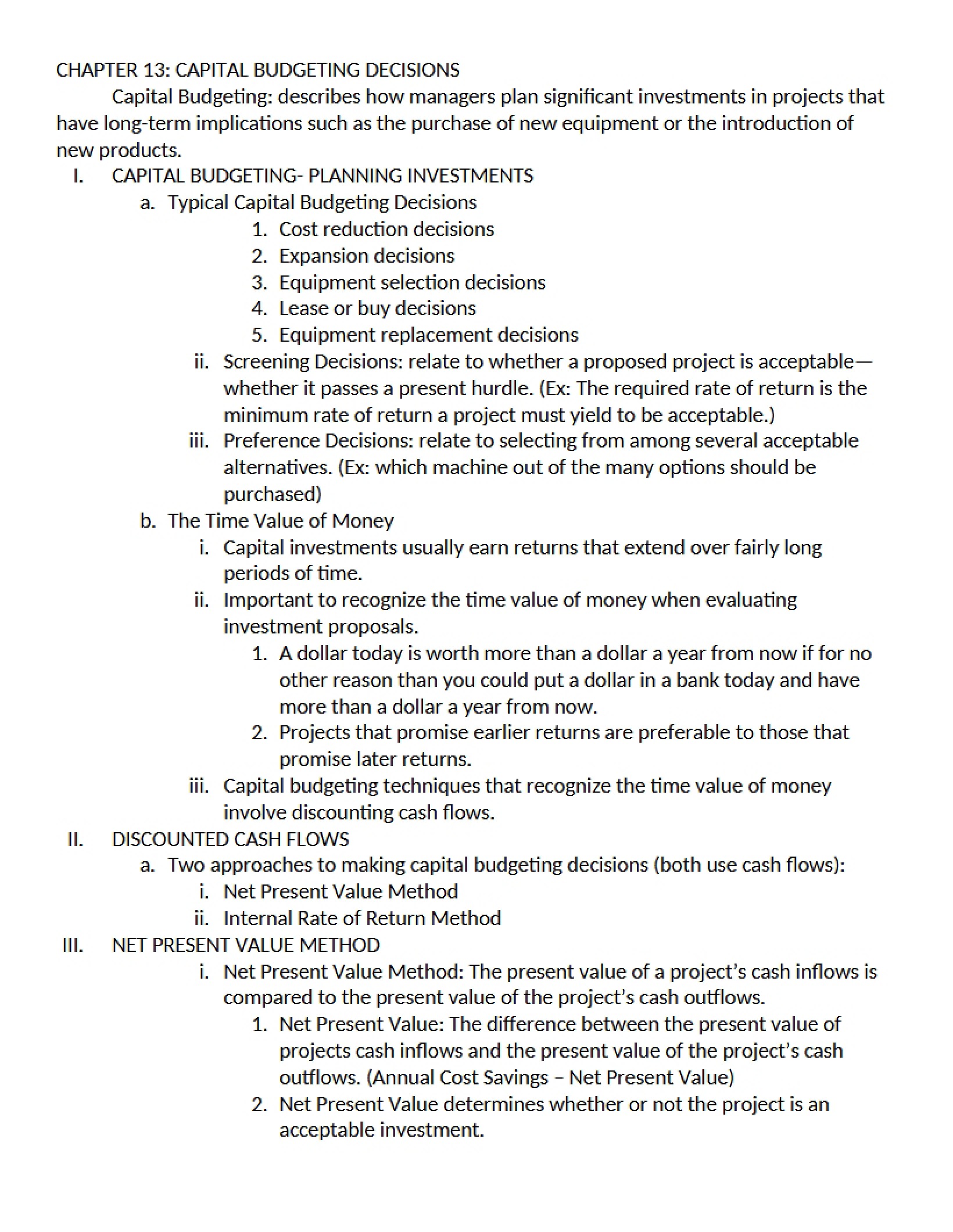 Chapter 13 Capital Budgeting Decisions