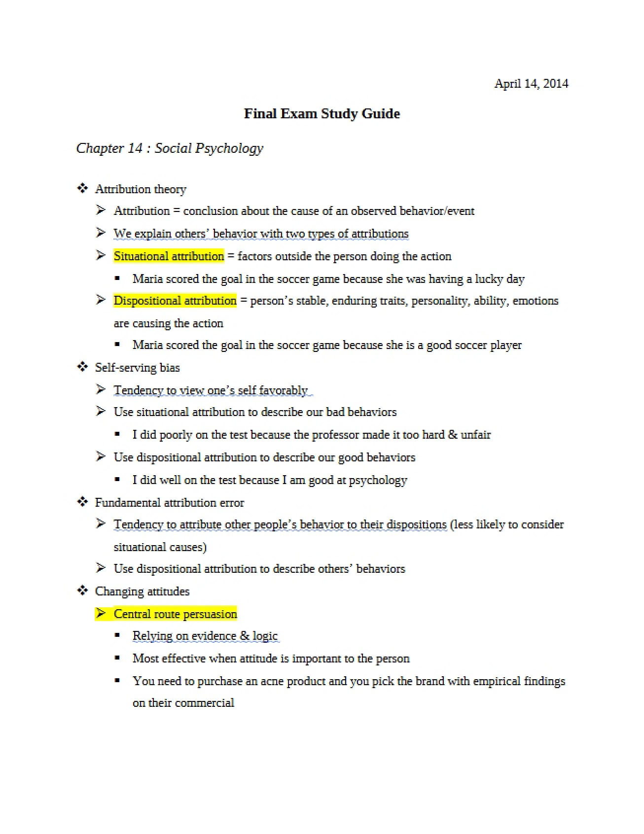 Guide for Final Exam Study