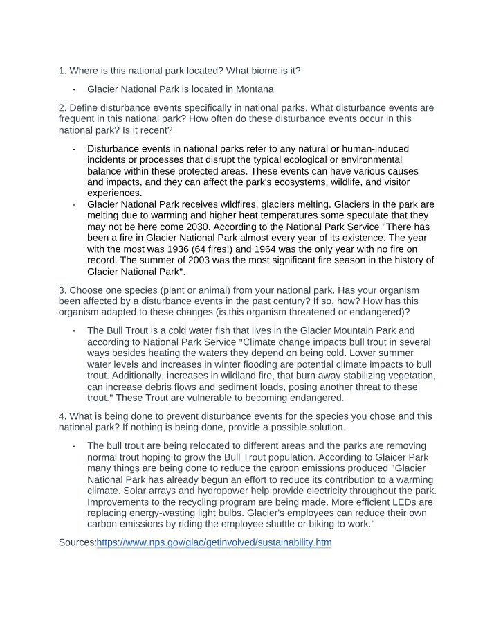 Glacier National Park - Location and Disturbance Events