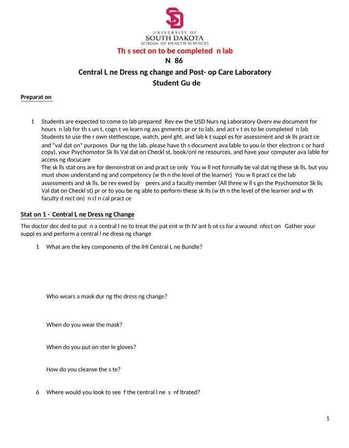 Central Line Dressing Change and Post-op Care Lab