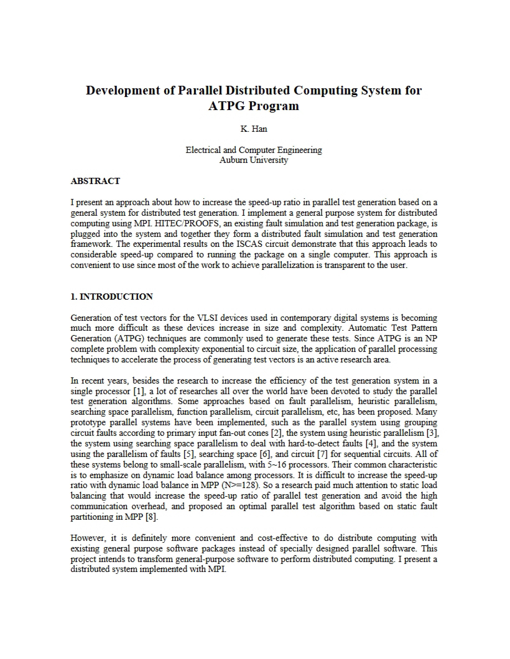 ATPG Program Parallel Distributed Computing System Development