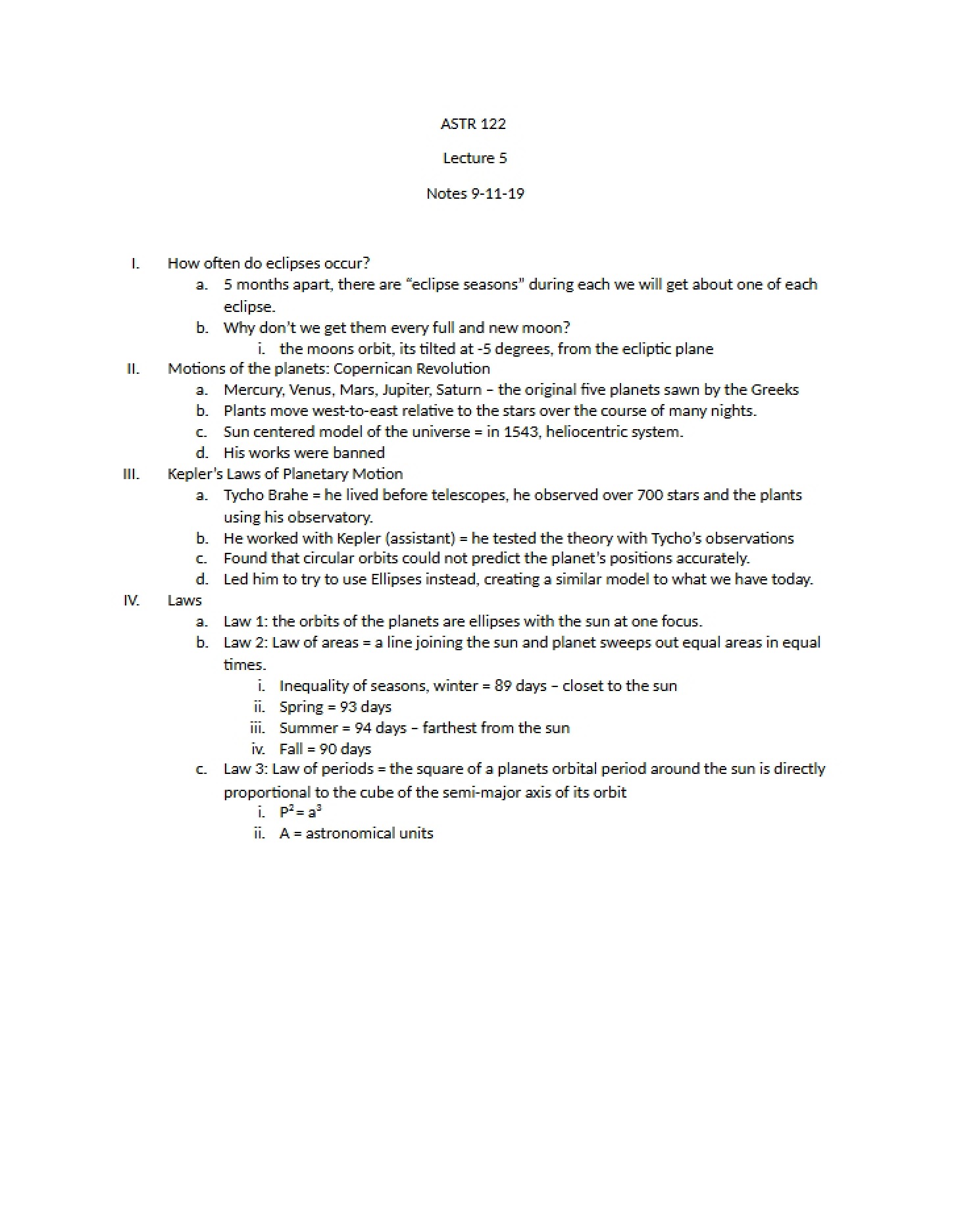 Fifth Lecture Astronomy