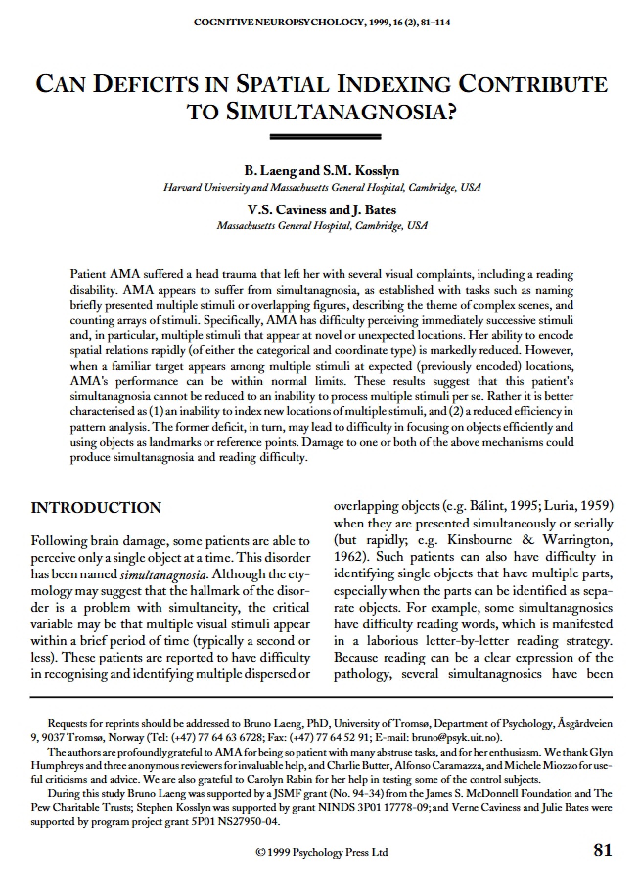 Cognitive Neuropsychology Case Study