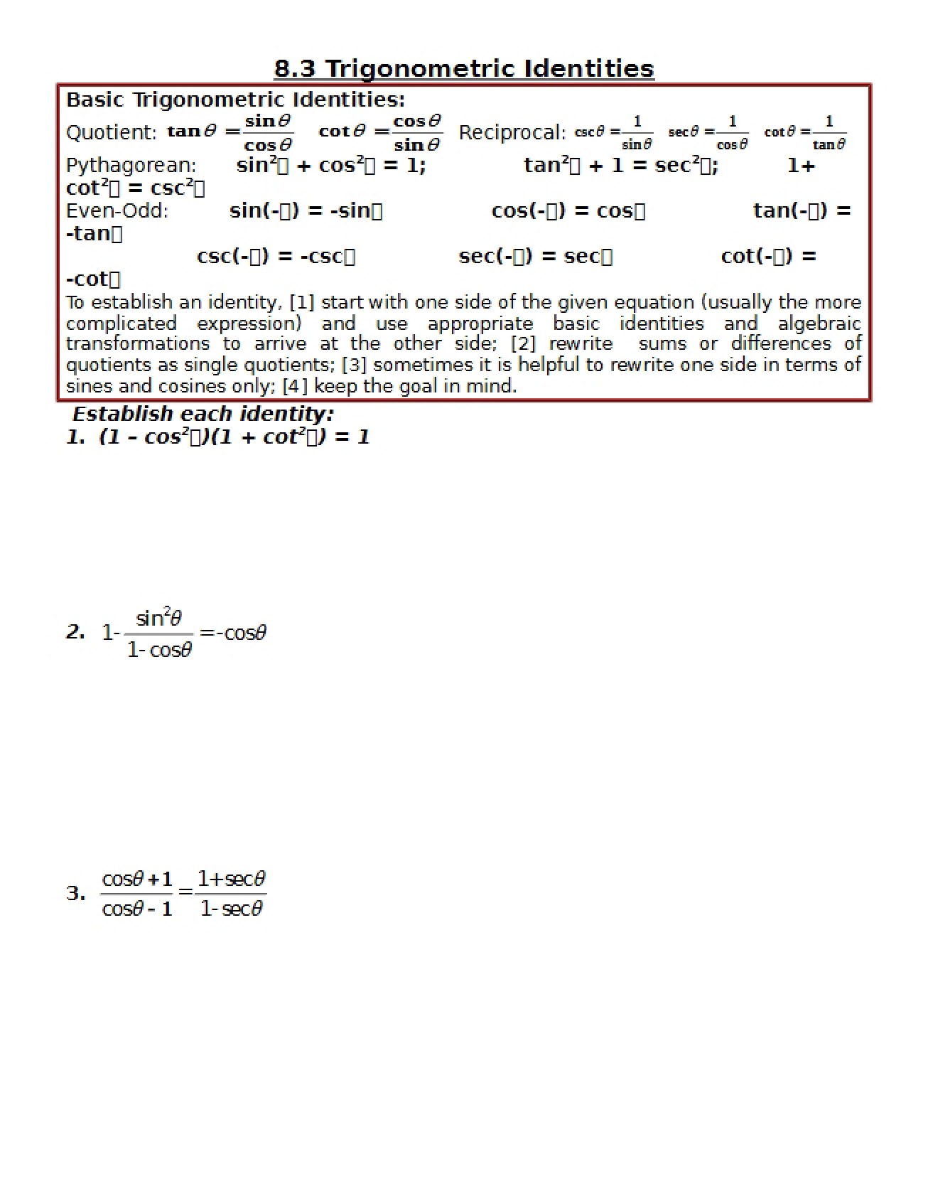 Identities in Trigonometry