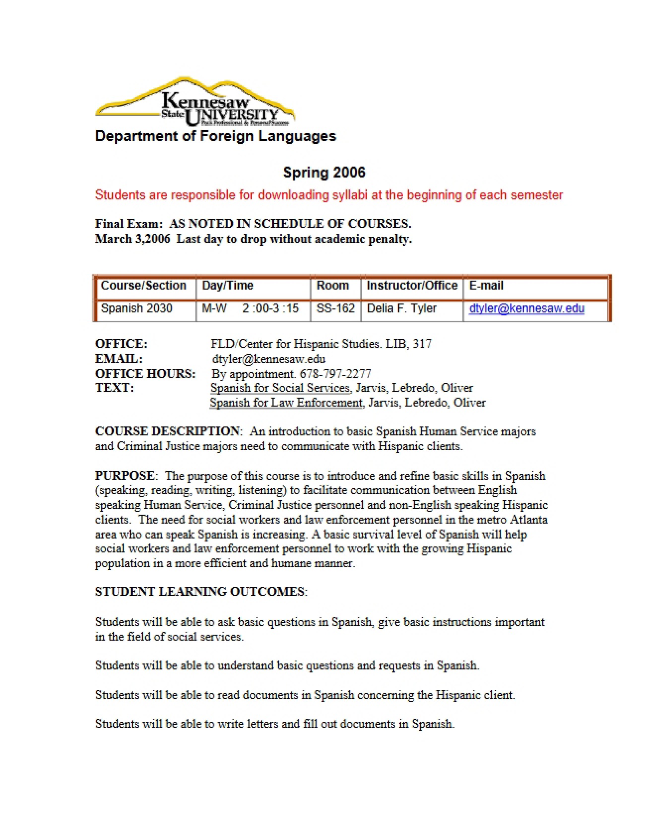 Syllabus for SPAN 2032 Hybrid Course