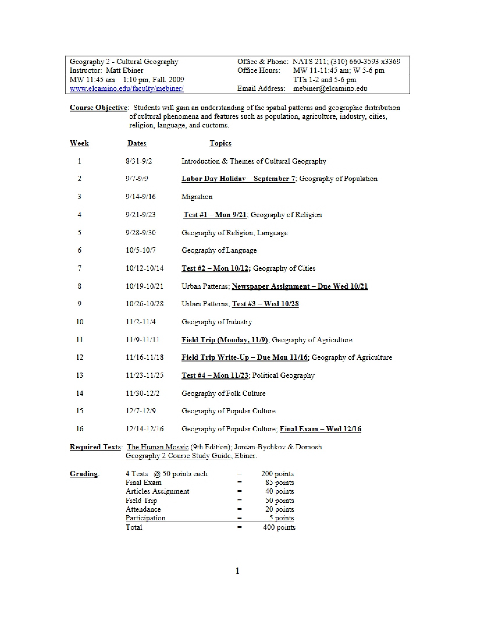 Cultural Geography Syllabus