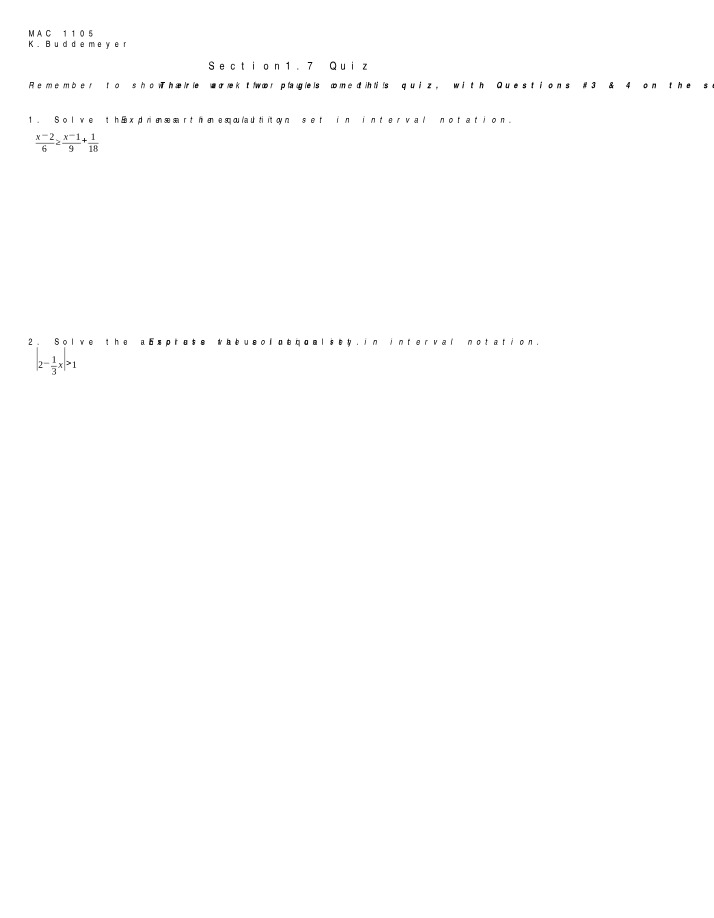 MAC1105 College Algebra Document One