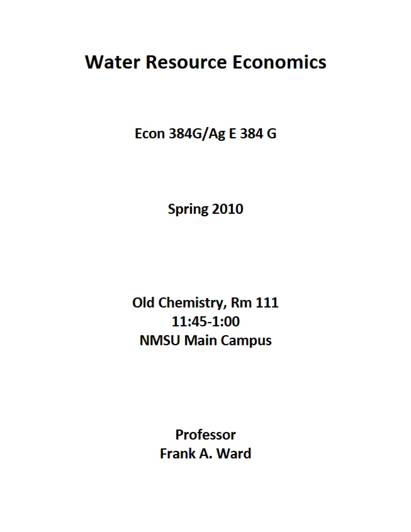Syllabus for a Course in Water Resource Economics