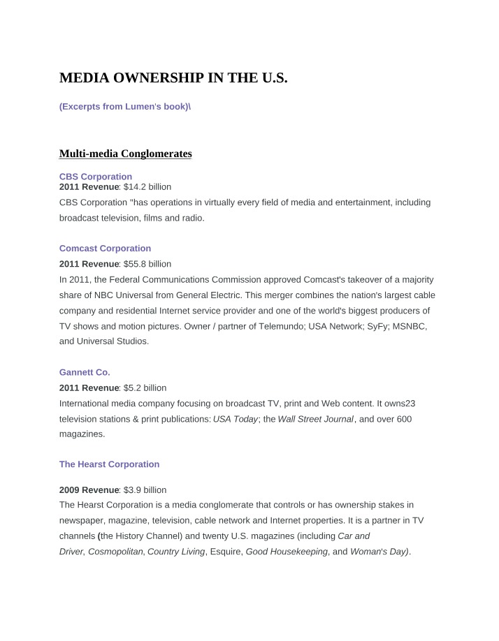 Media Ownership in the U.S. - Lumen Book Excerpts