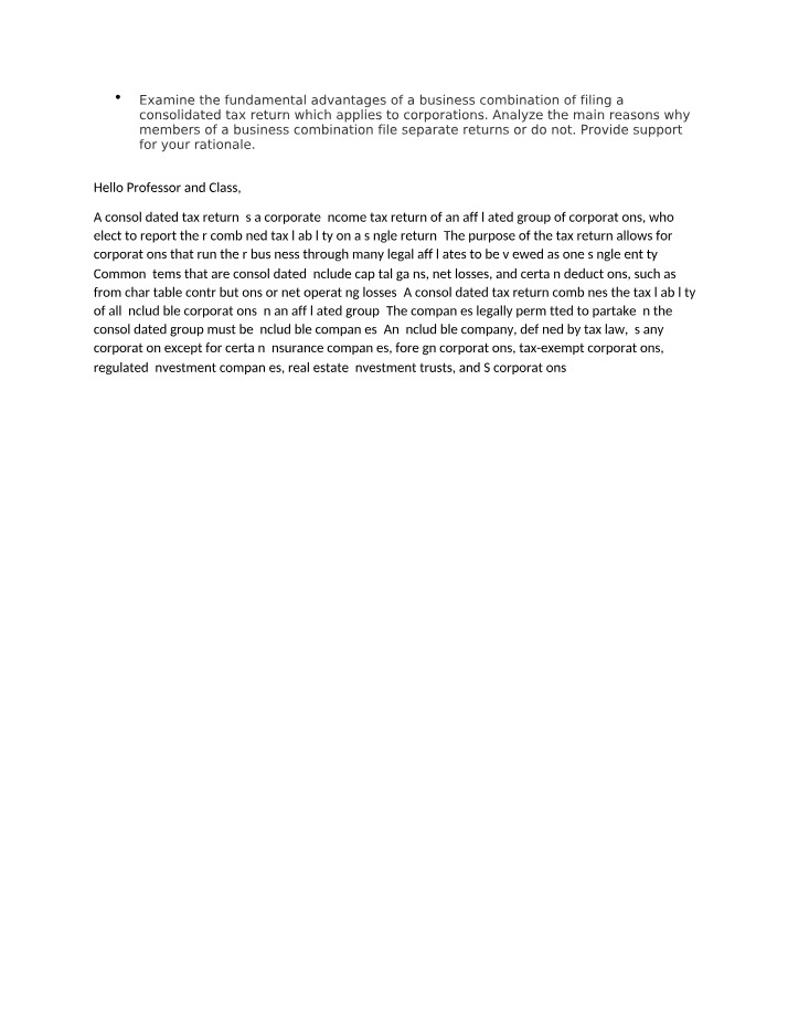 Consolidated Tax Return Rationale and Advantages