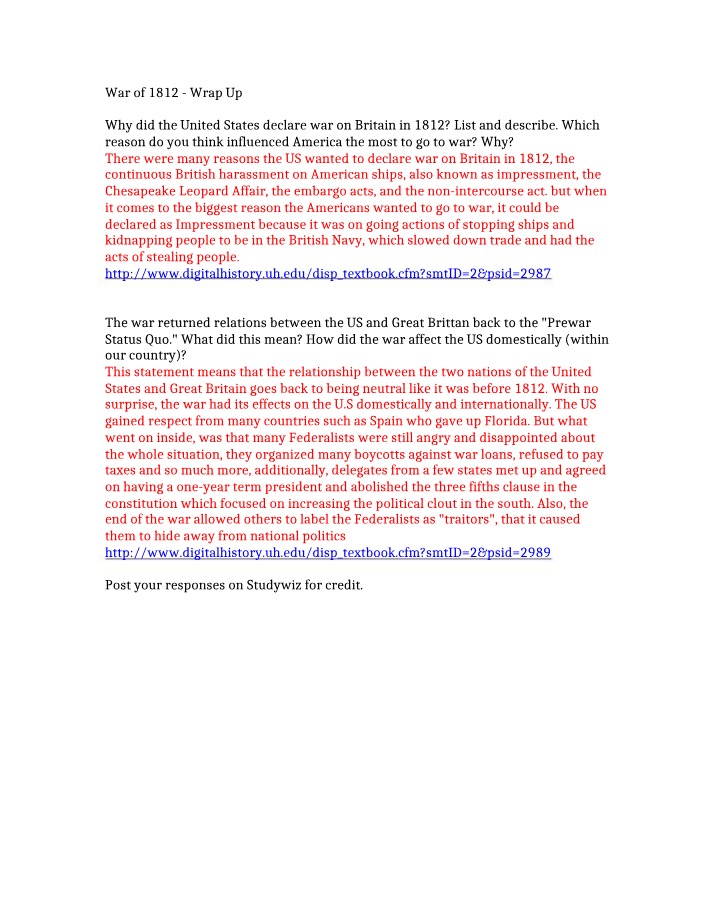 Wrap Up - War of 1812