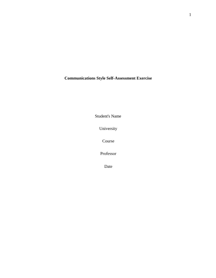 Self-Assessment Exercise - Communications Style