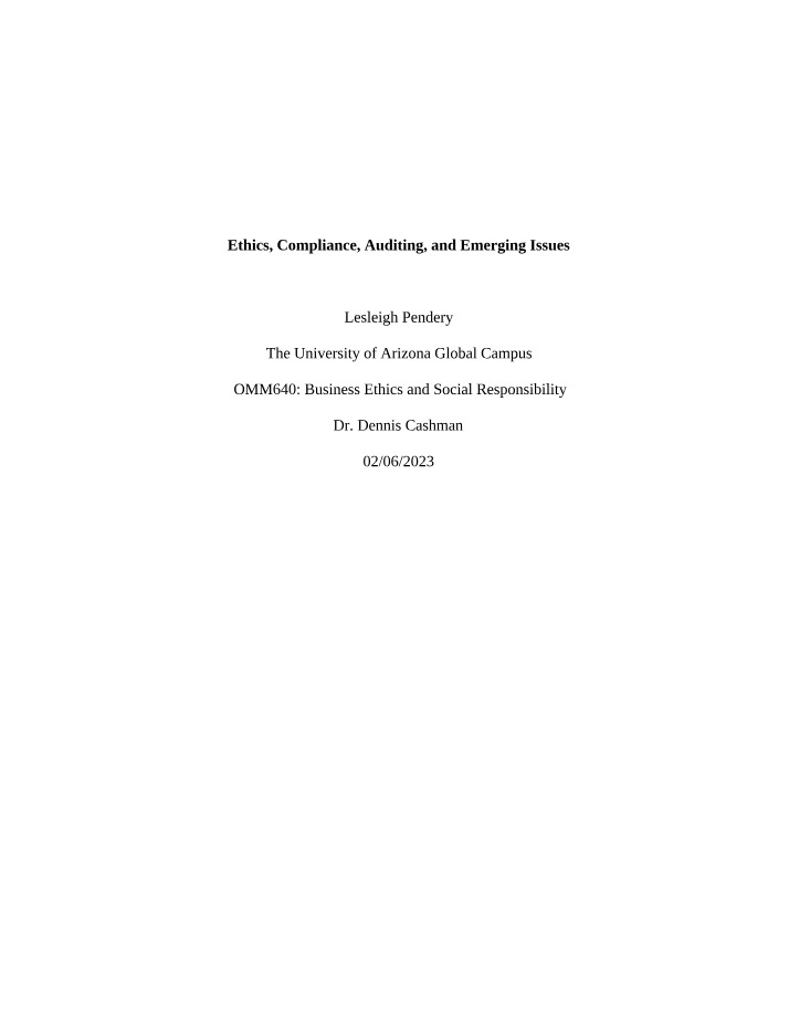 Ethics Compliance Auditing and Emerging Issues Report