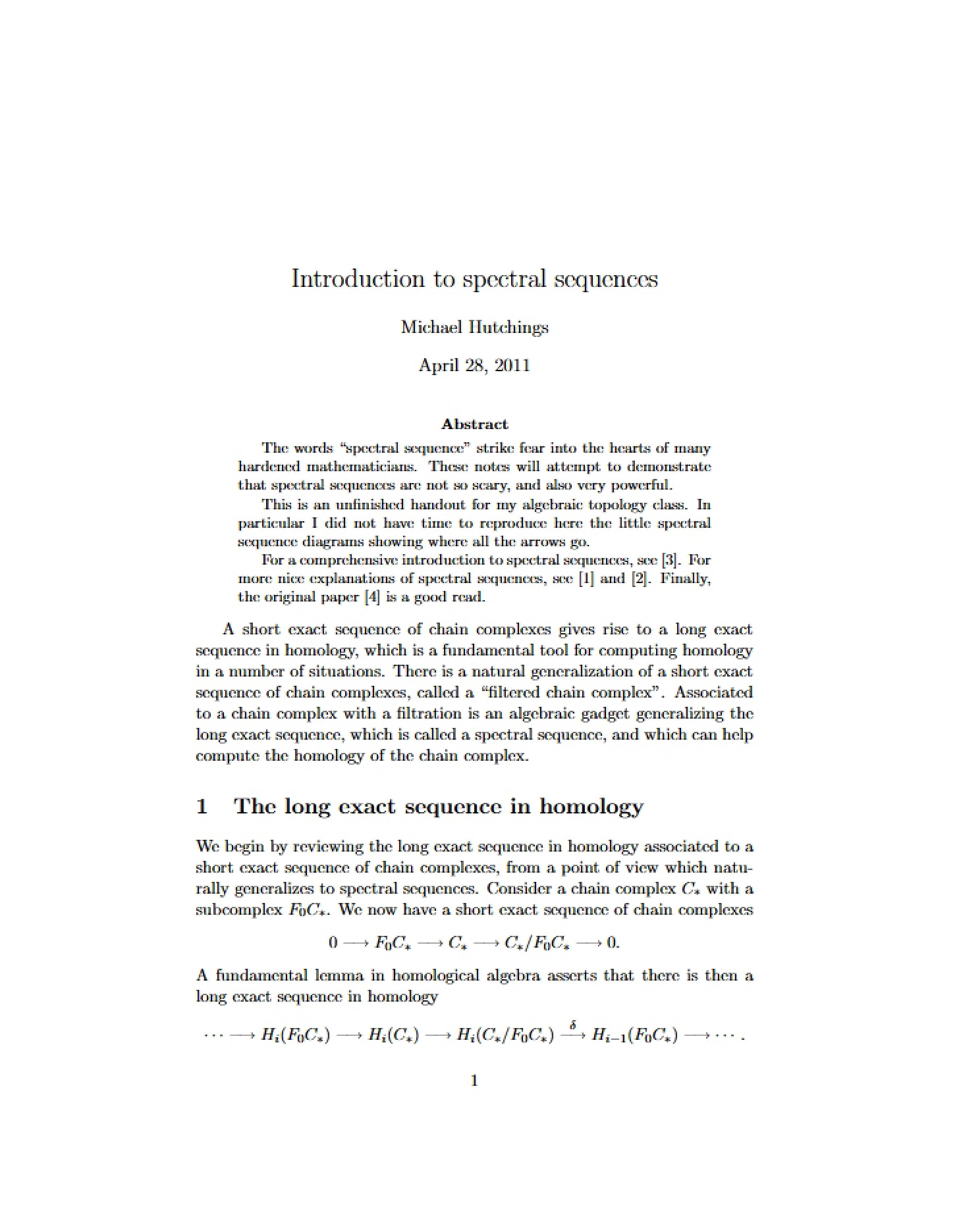 Spectral Sequences Introduction