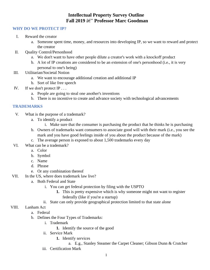 Survey Outline - Intellectual Property