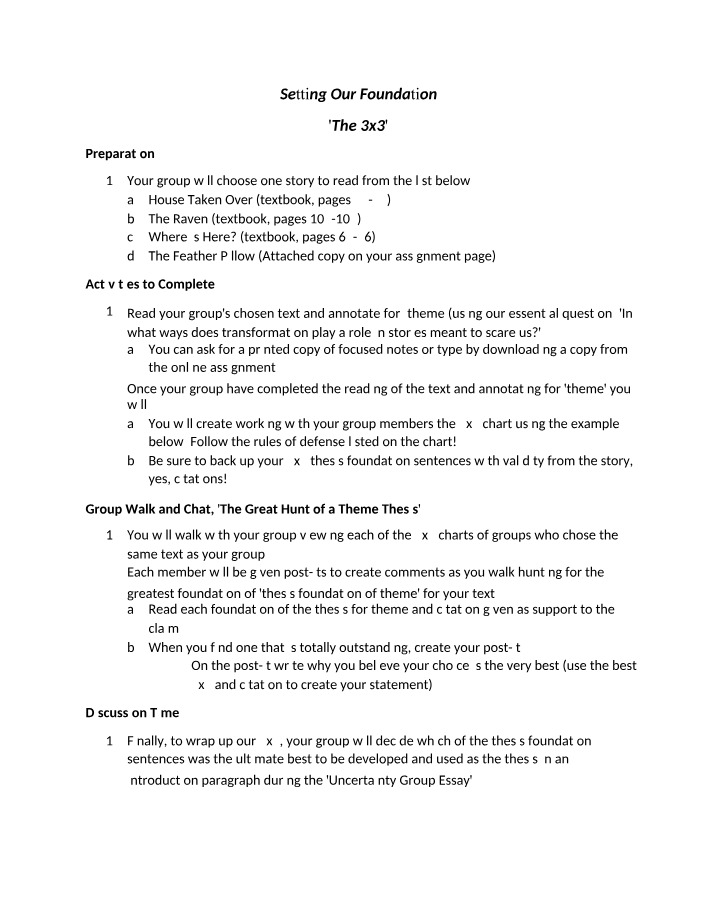 3x3 Literary Theme Analysis for Setting Our Foundation