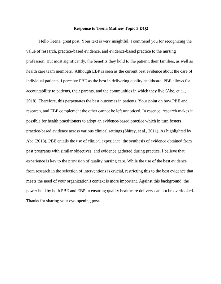 Topic 3 DQ2 - Response to Teena Mathew