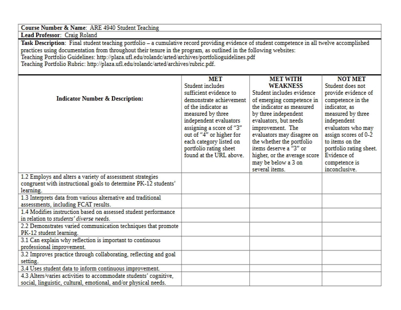 Syllabus for Student Teaching