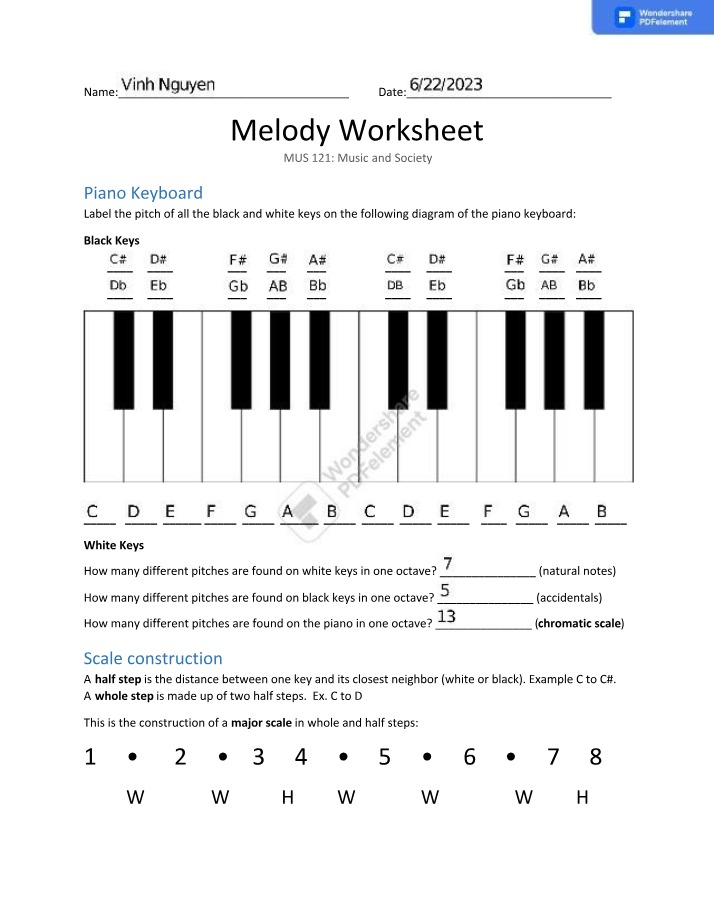 Worksheet on Melody