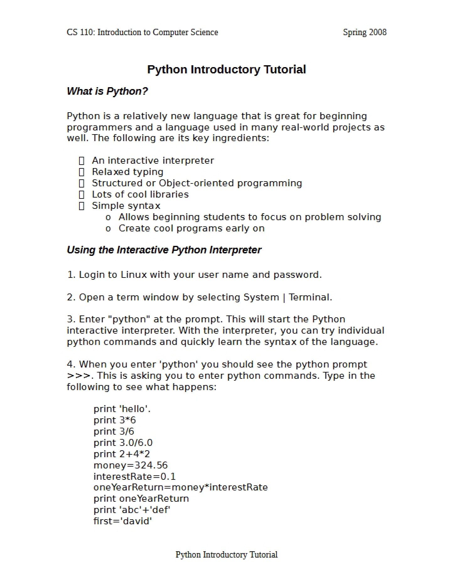 Notes from Lecture - CS 110