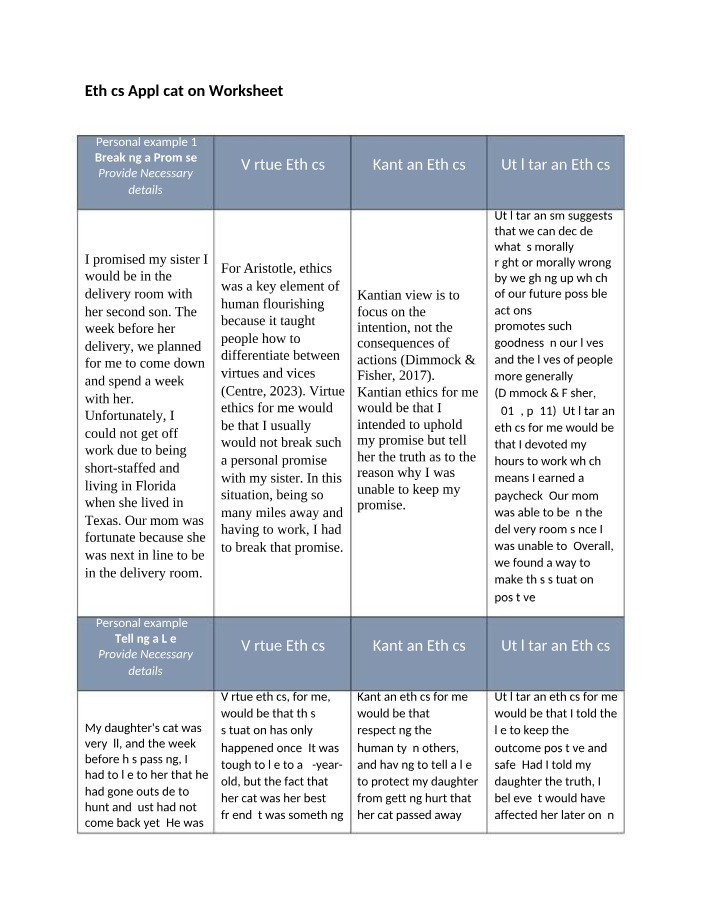 Worksheet - Ethics Application