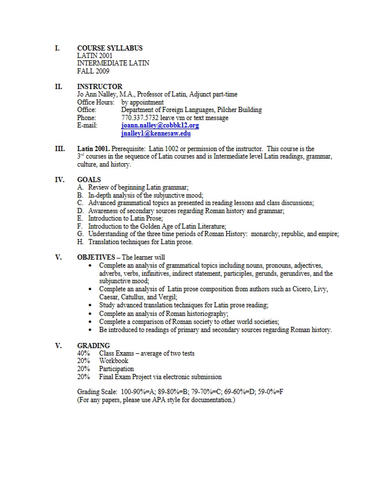 Intermediate Latin Language and Culture II (Hybrid) Course Outline