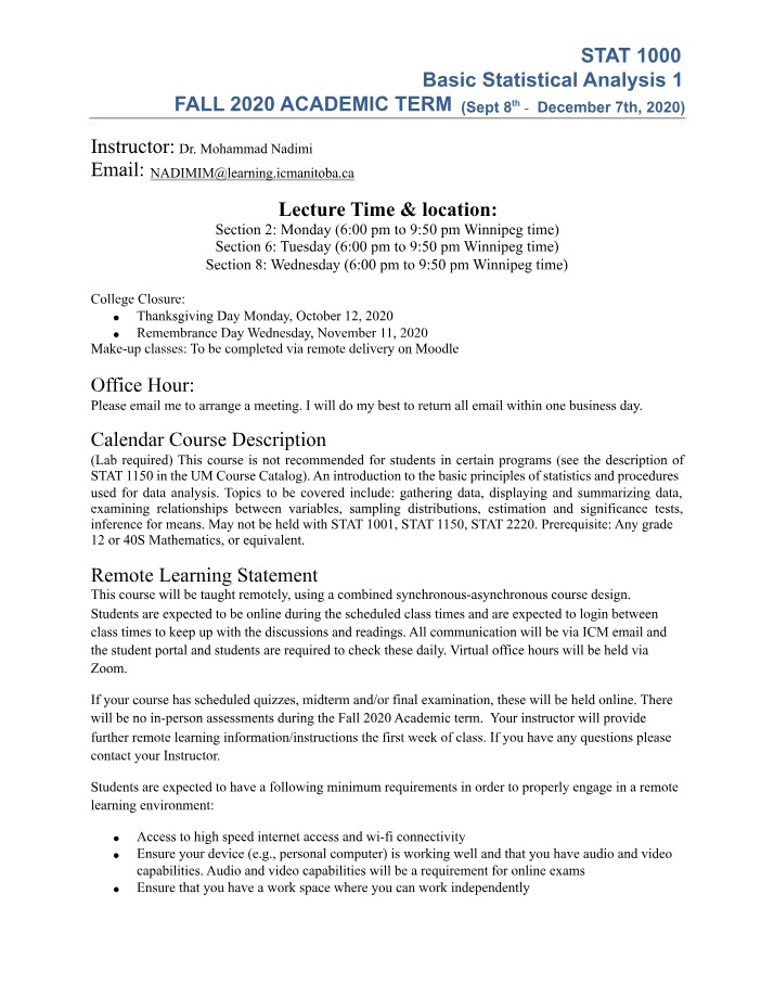 Course Outline - Basic Statistical Analysis 1