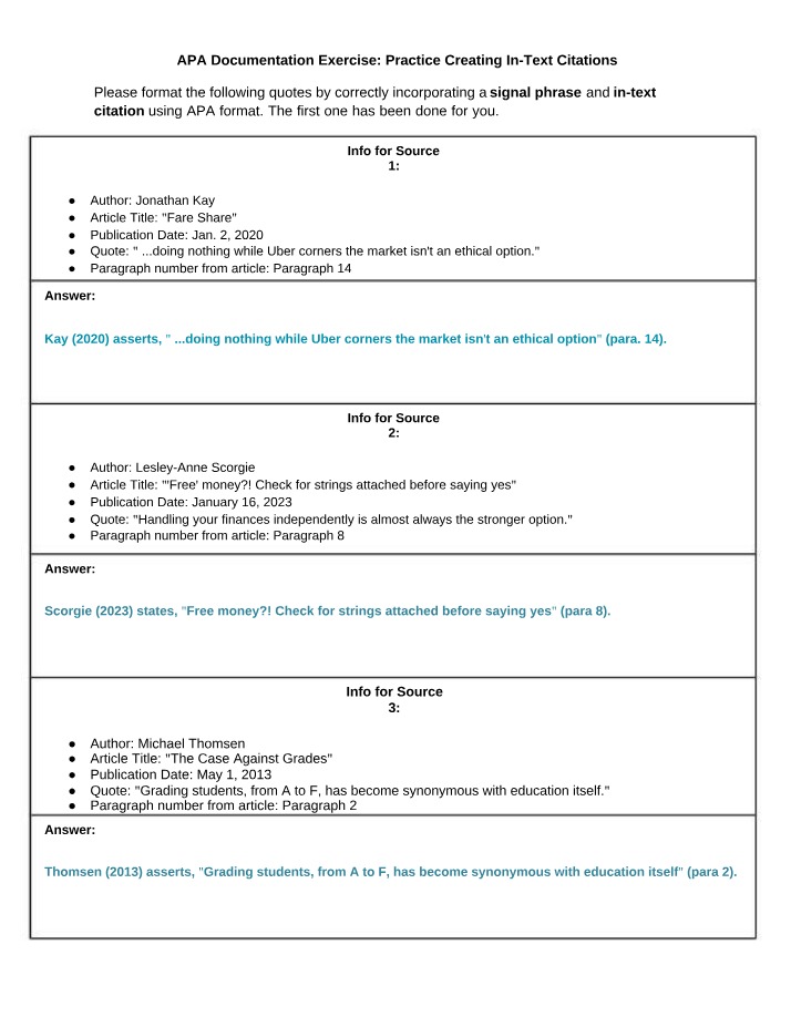 APA Documentation - In-Text Citations and References