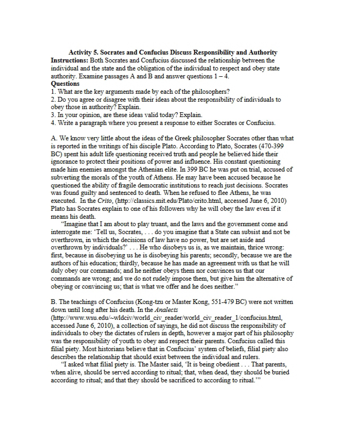 Authority and Moral Duty A Dialogue Between Confucius and Socrates