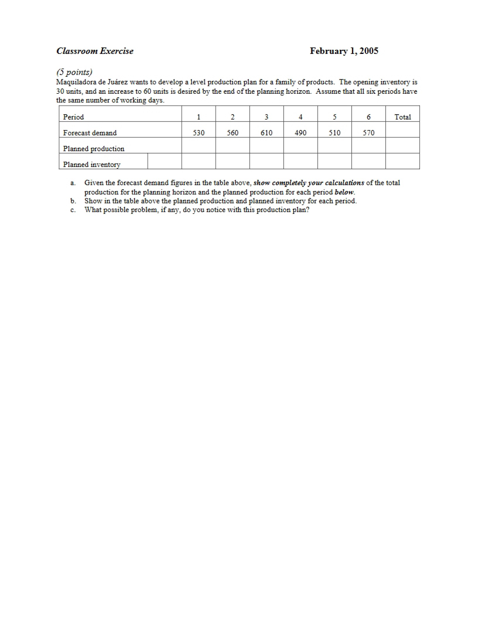 Inventory Management Classroom Exercise
