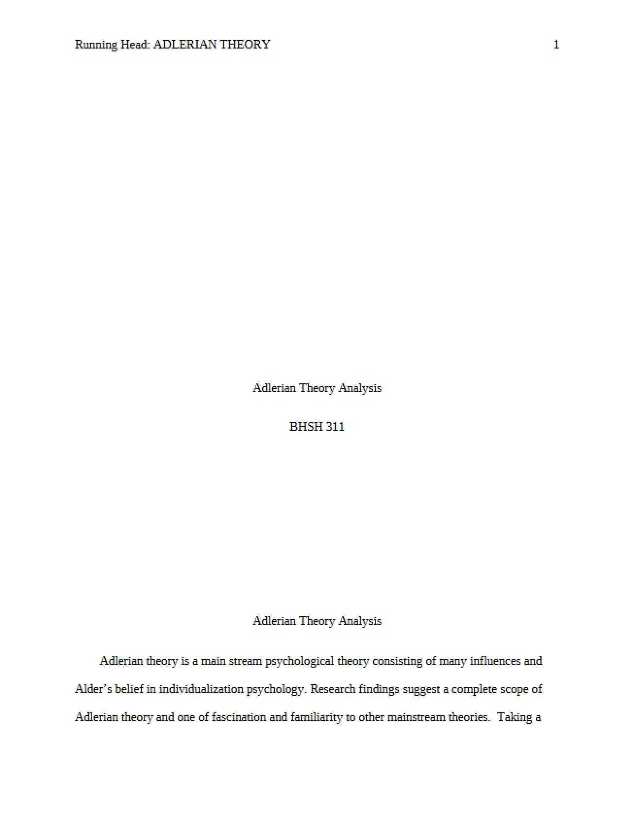 Analysis of Adlerian Theory
