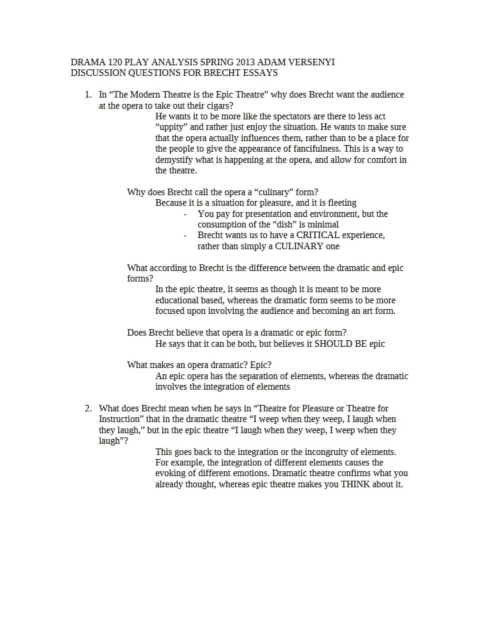 Brecht Essays Discussion Inquiries