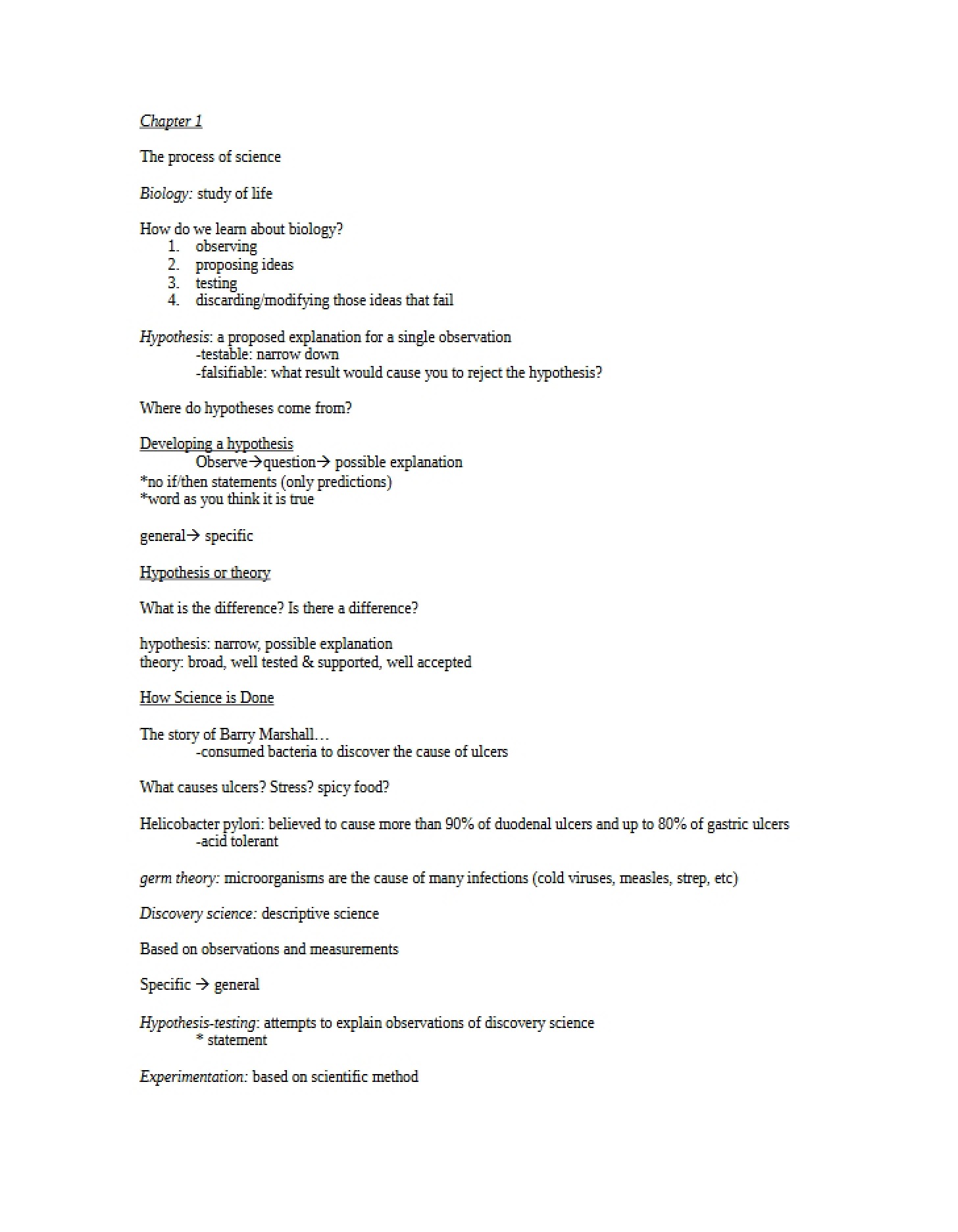 Notes for Bio 104 Ch 1