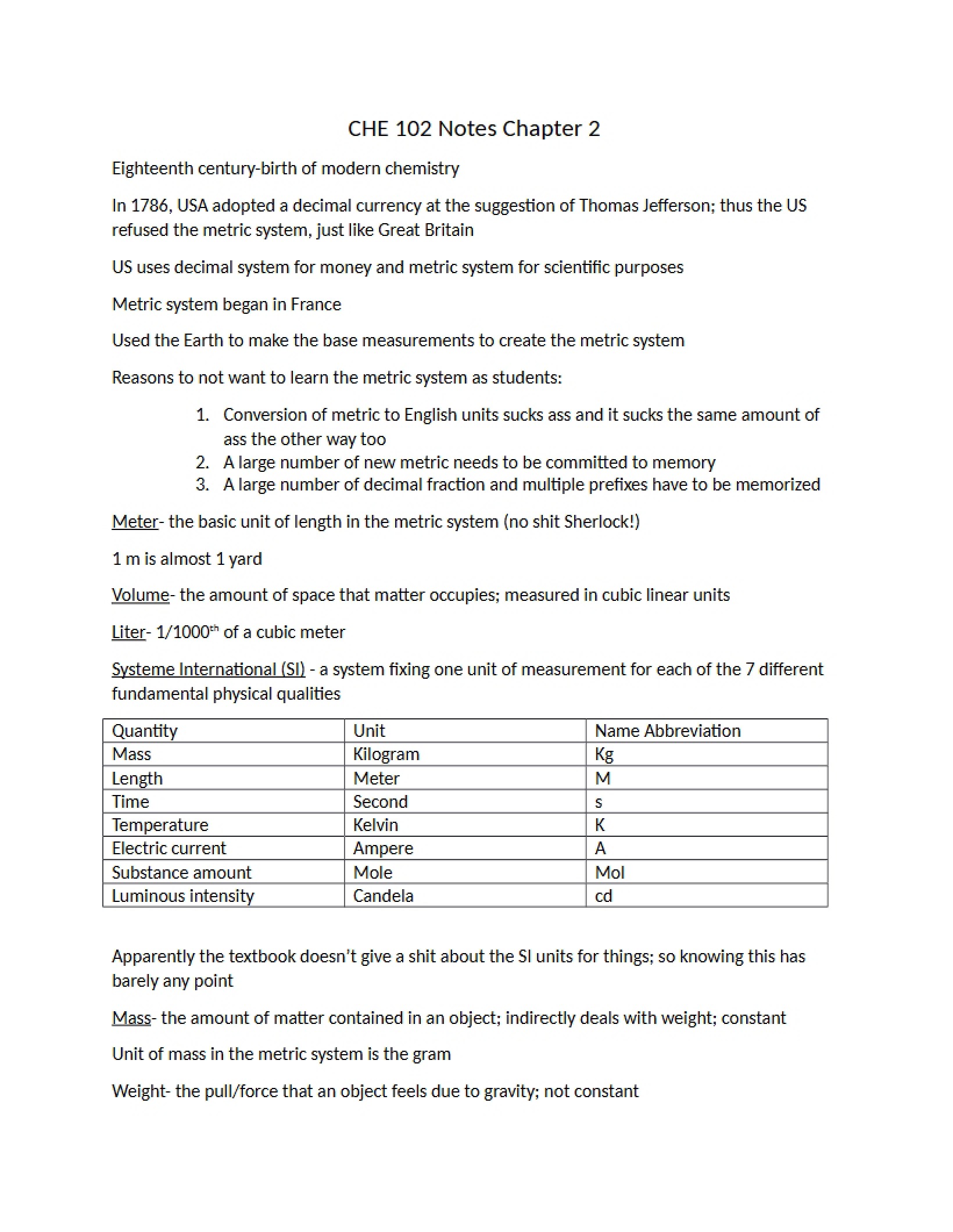Chemistry and Society Chapter 2 Notes
