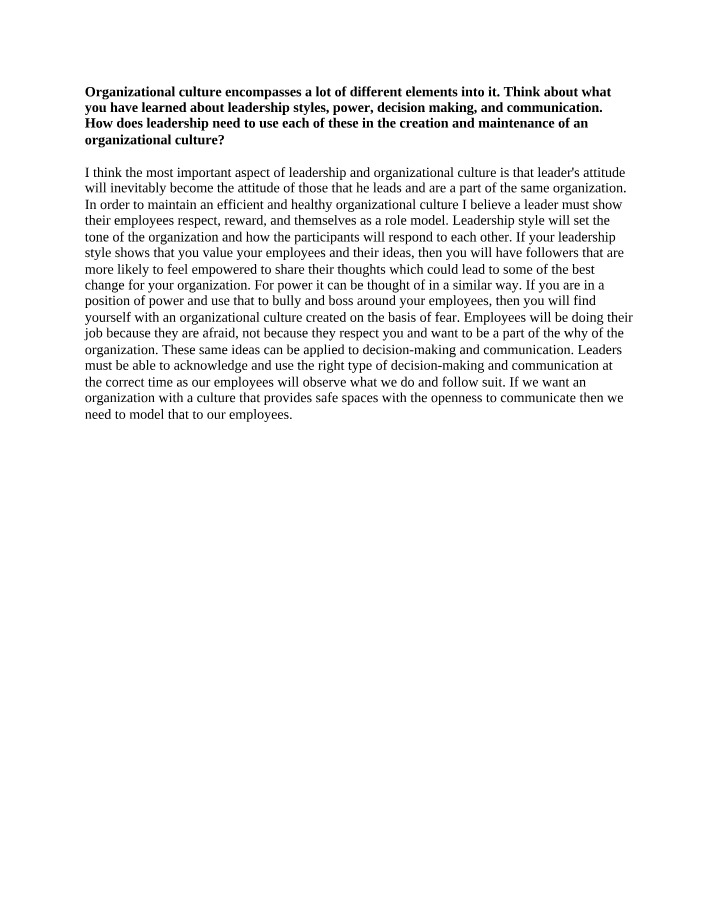 Leadership and Organizational Culture