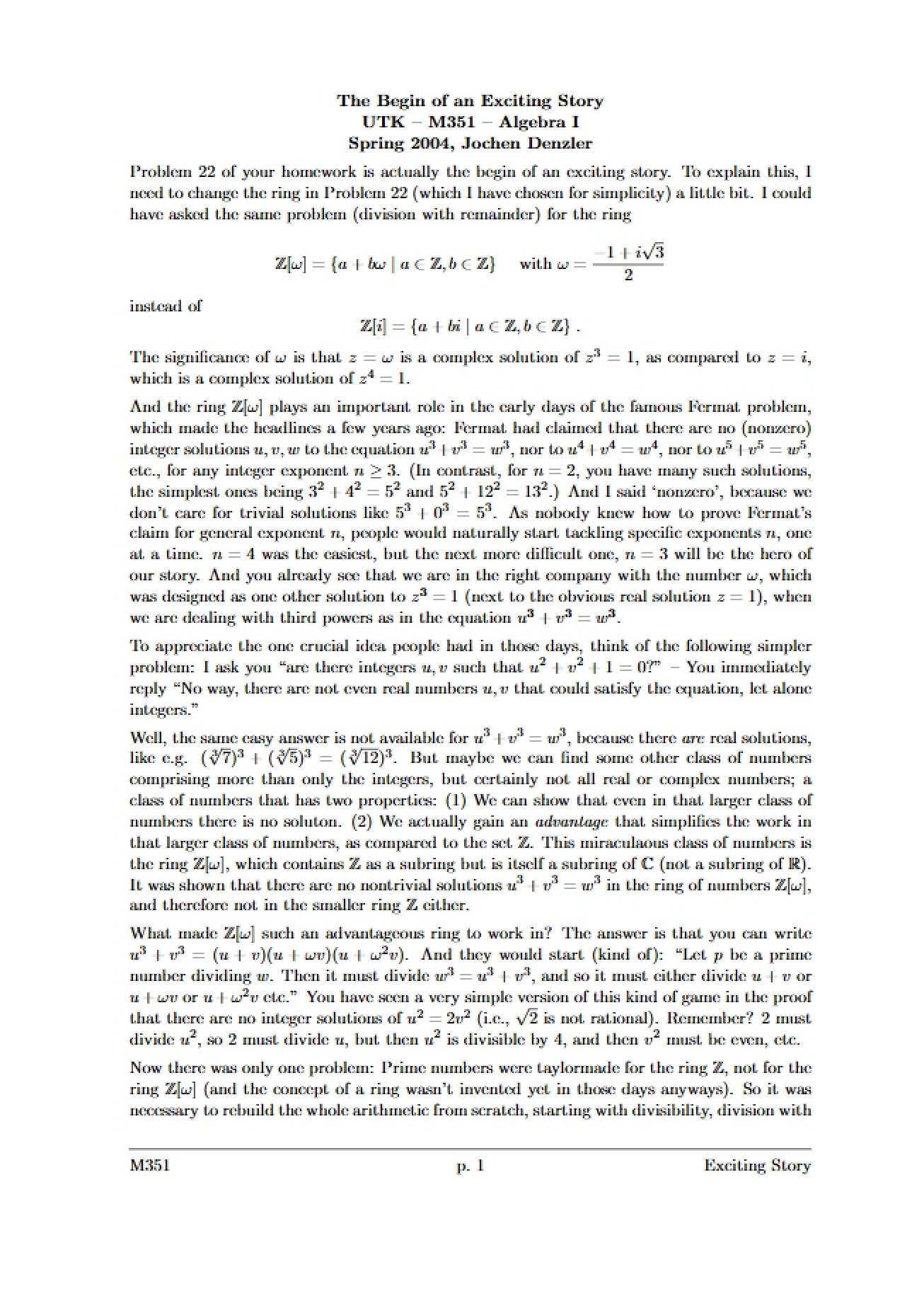 Study Notes for Math 351