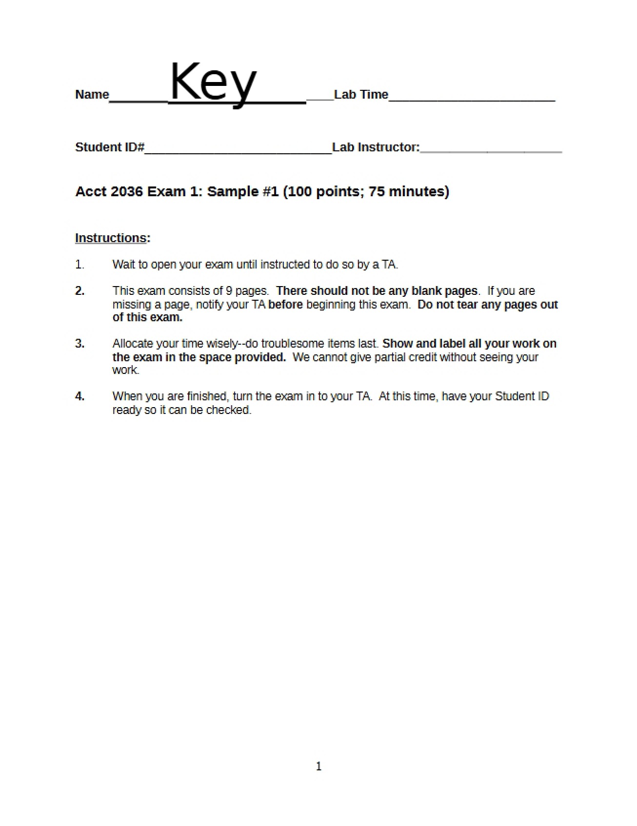 Solution to Fall 2008 Sample Exam 1