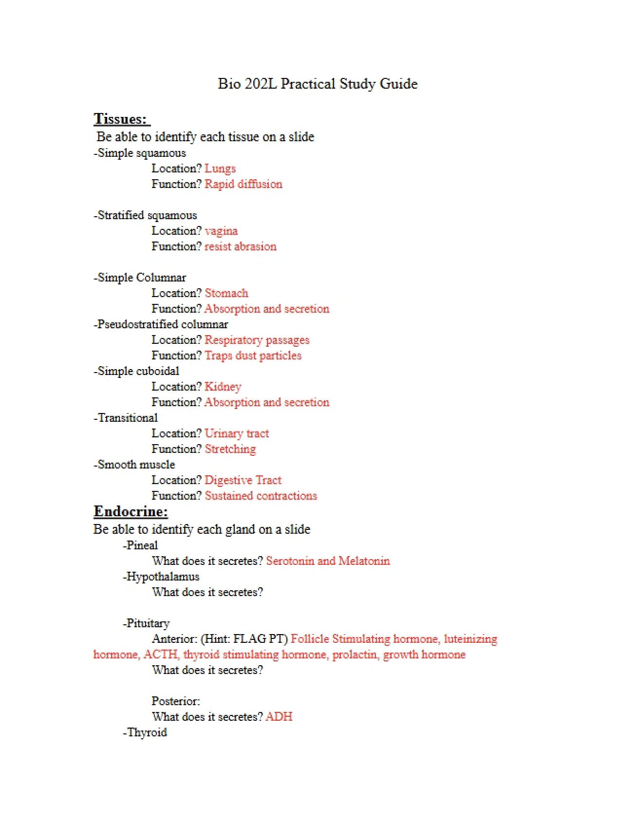 Study Guide for Practical Lab