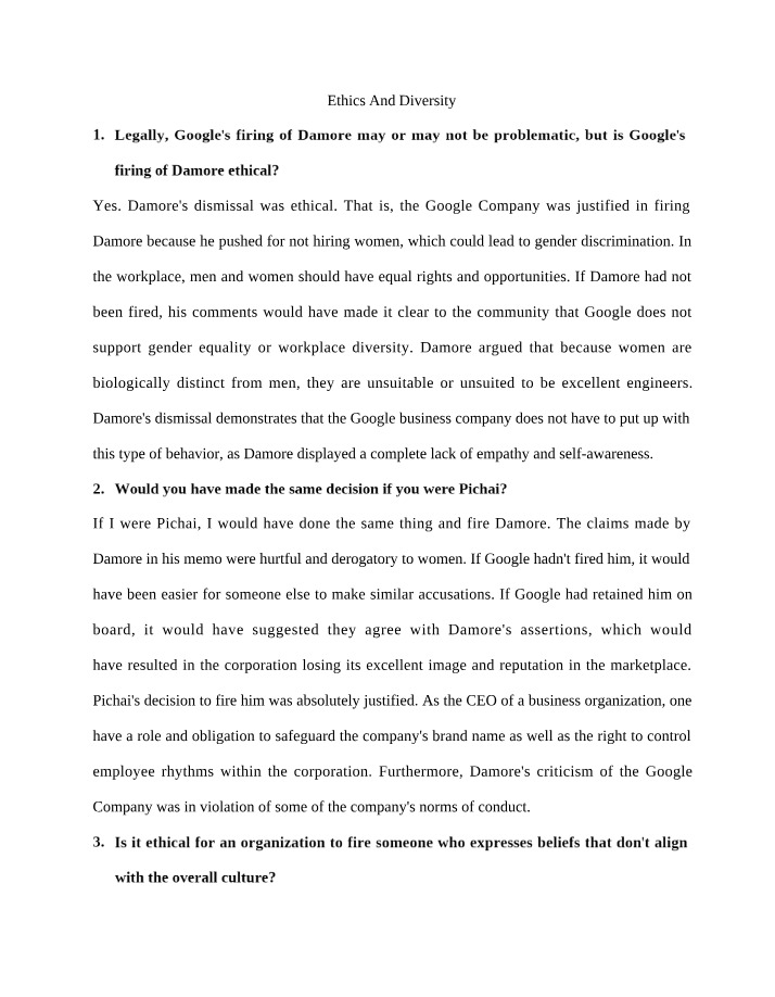Case Study on Ethics and Diversity