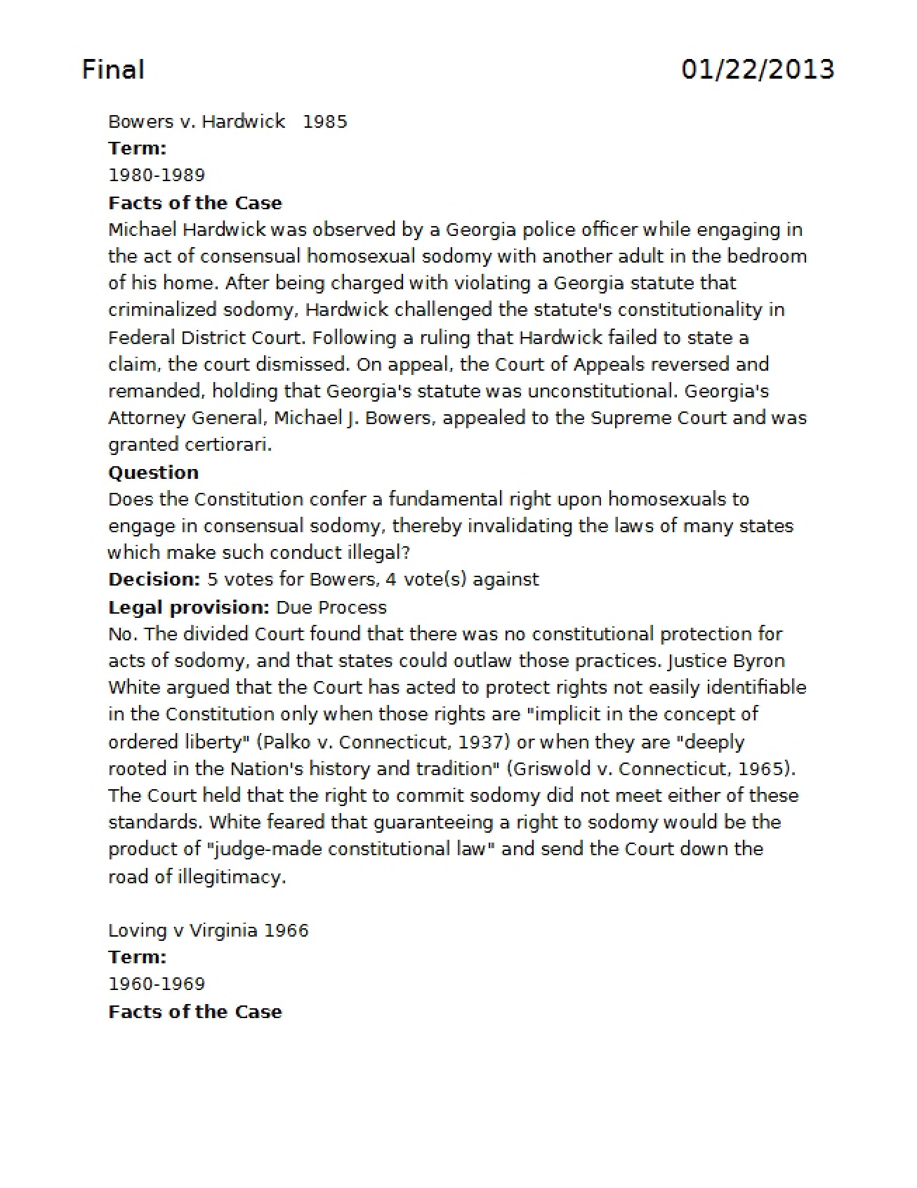 Case Analysis Bowers v. Hardwick