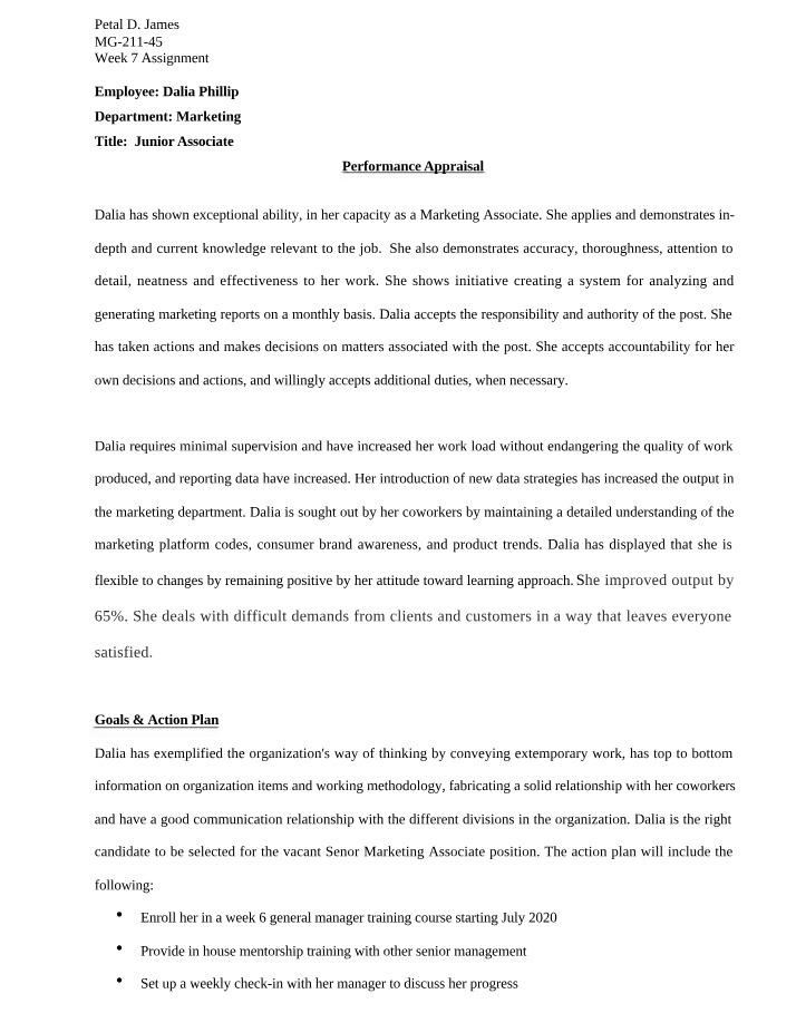 Week 7 Assignment - Performance Appraisals (MG-211-45)