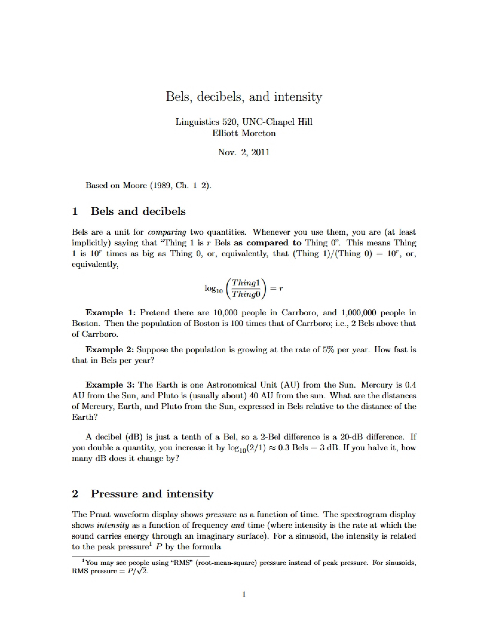 Intensity, Decibels, and Bels