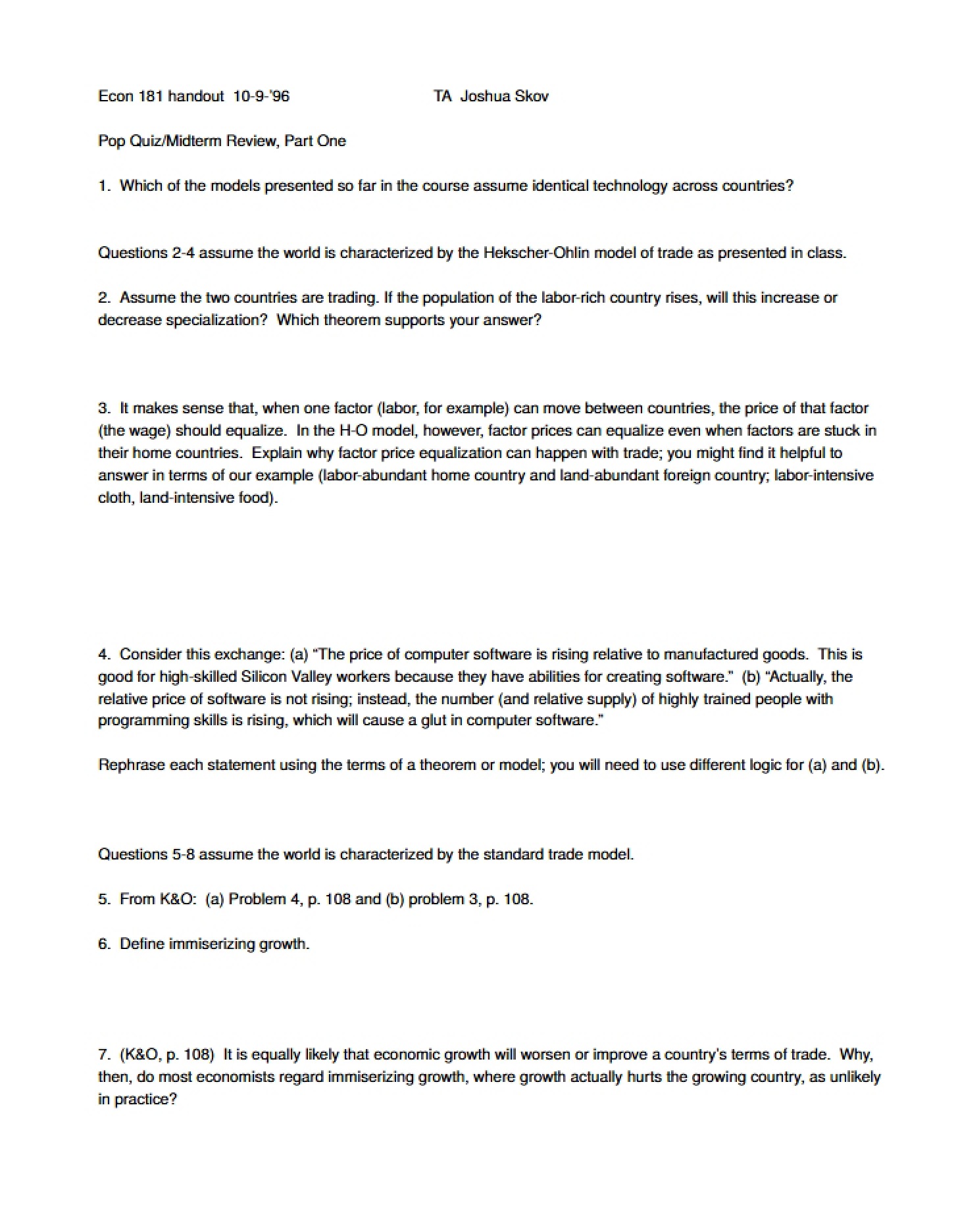Midterm Review Pop Quiz