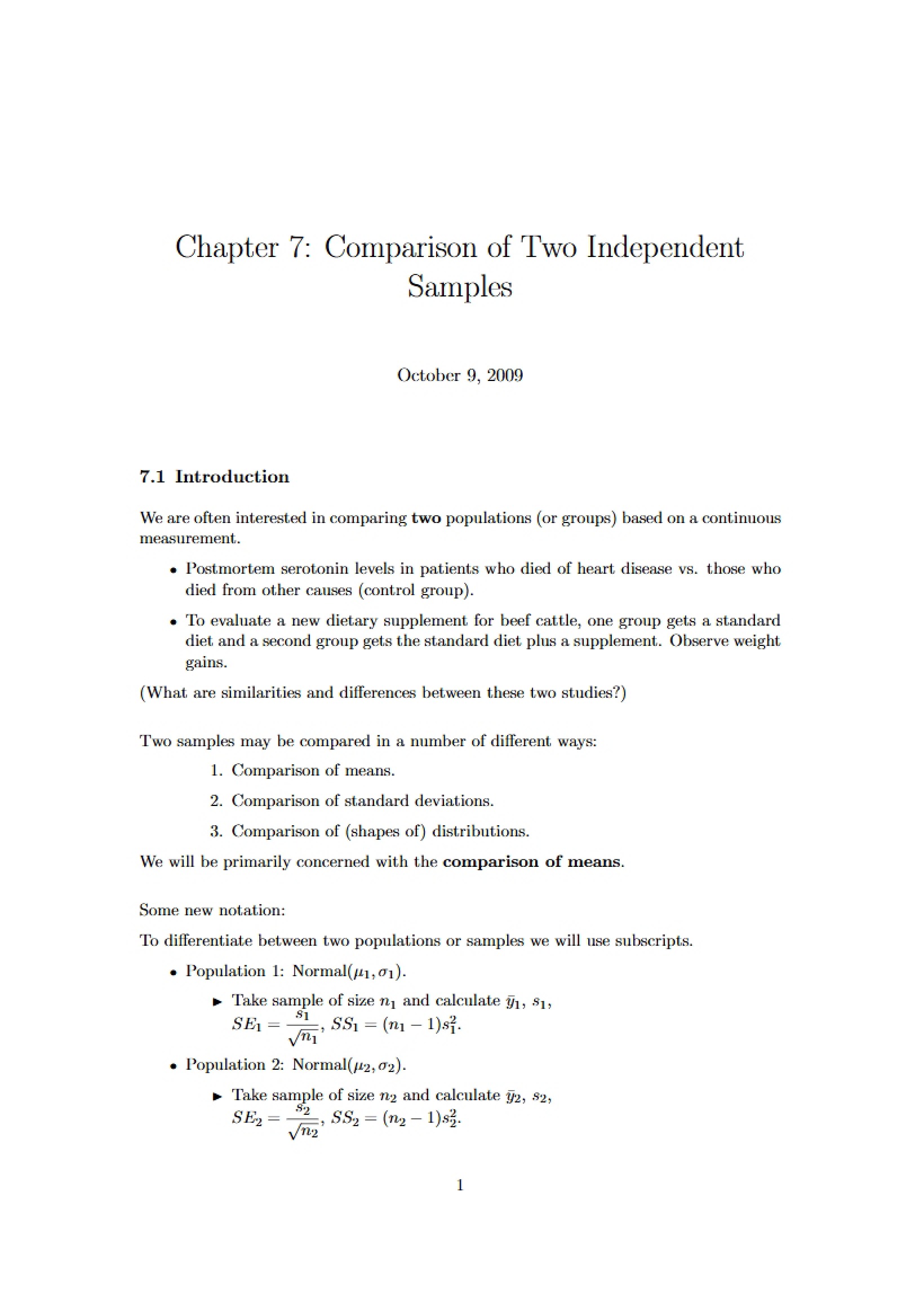 Comparing Independent Samples