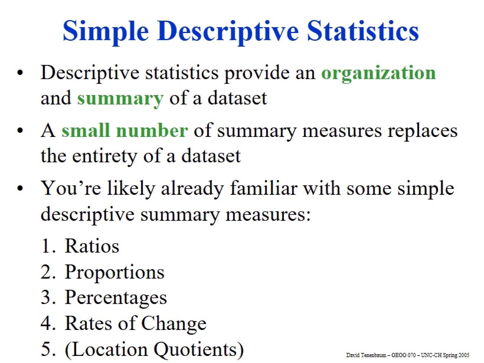 Descriptive Statistics Simple Methods