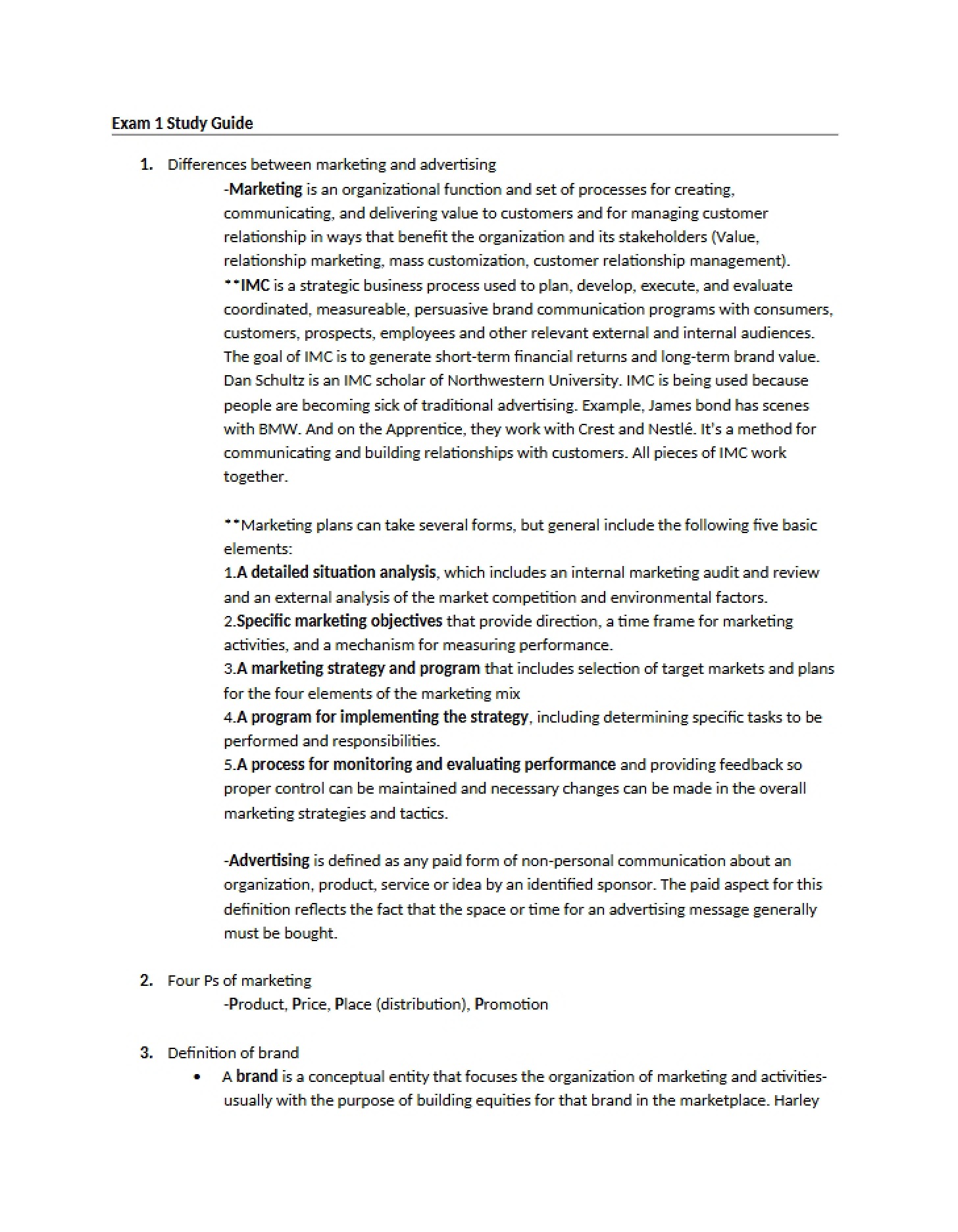 Guide for Exam 1 Review