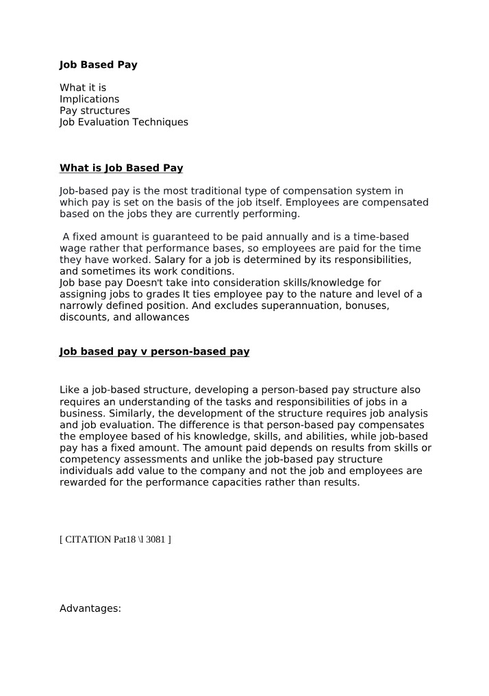 Job-Based Pay Structure and Its Implications